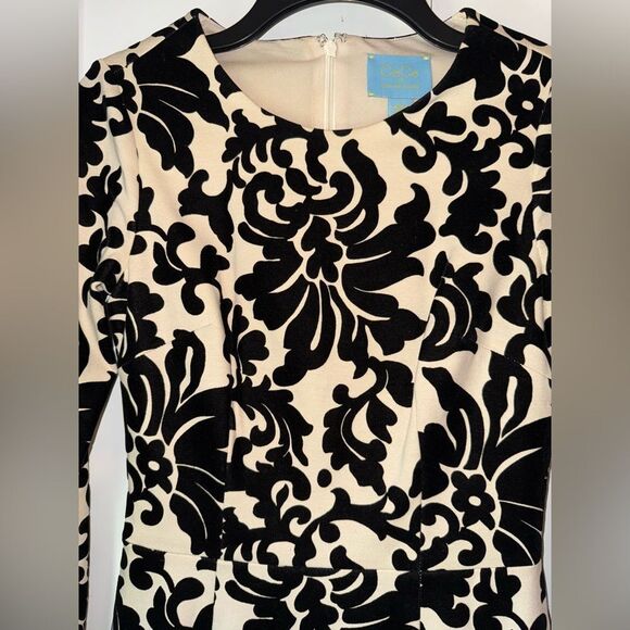 Cece By Cynthia Steffe Stretch Cotton Brocade Sheath-Cream/Black Size 2 - Picture 3 of 7